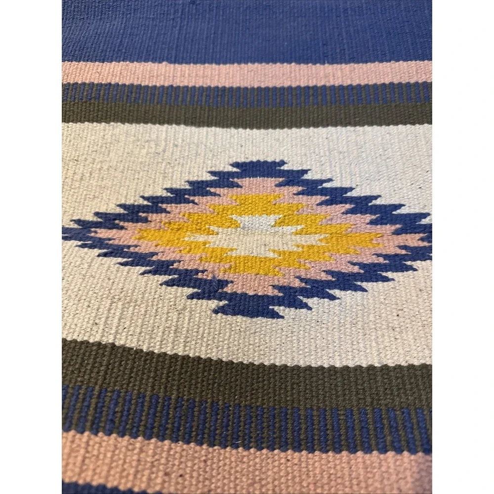 Vintage Handwoven Twill Woven Textile Rug Southwestern Style 33